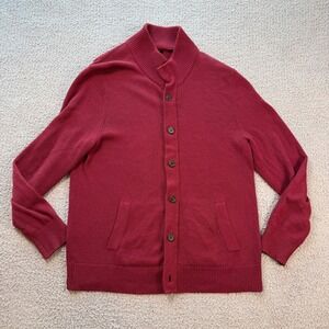 Banana Republic Mens Cardigan Sweater L Burgundy Shawl Collar Wool Full Zip